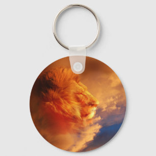 Porte-clés Lion masculin fier en nuages de coucher du soleil