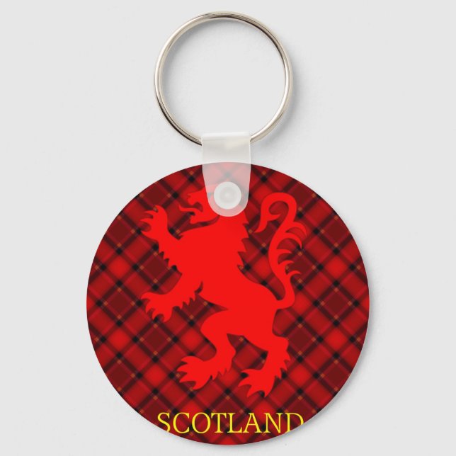 Porte-clés Lion rouge écossais rampant sur Tartan (Recto)