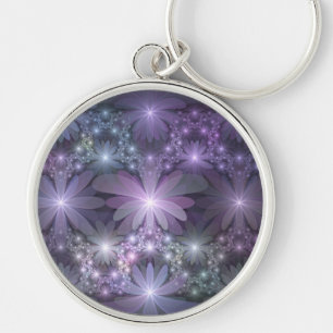 Porte-clés Lit de fleurs tendance brillant art fractal abstra