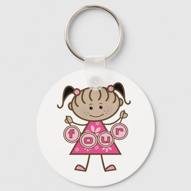 Porte-clés Little Girl 4th Birthday Tshirts et cadeaux (Recto)