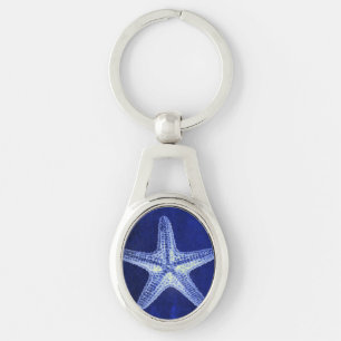 Porte-clés littoral chic plage rustique nautique bleu étoile