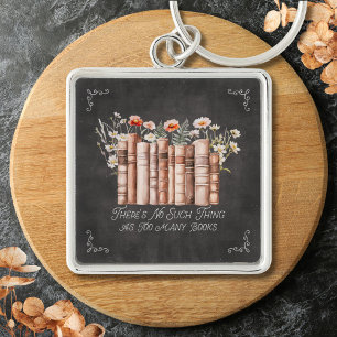Porte-clés Livres avec fleurs et citation sur tableau noir