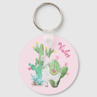 Llama blanche & Cactus avec Fleurs - Rose pastel
