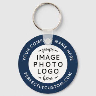 Porte-clés Logo and custom text blue white round keychain