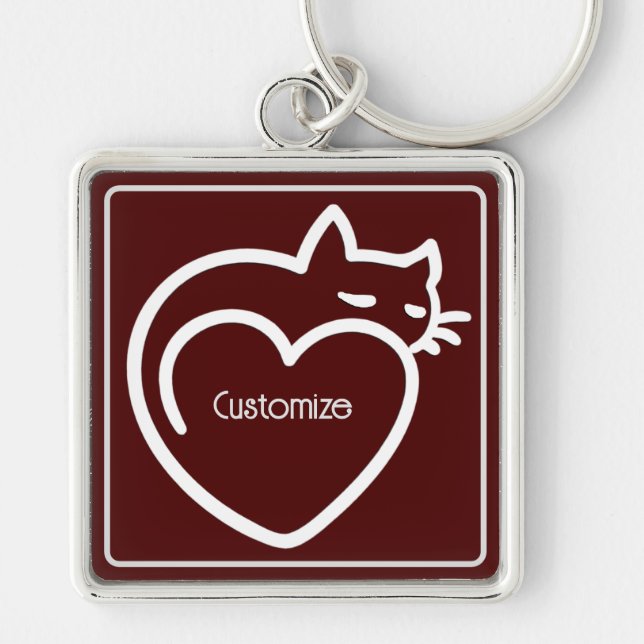 Porte-clés Logo blanc personnalisé d'amour de chats (Devant)