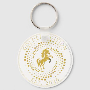 Porte-clés Logo Cheval Doré Texte Personnalisé Icône Classiqu