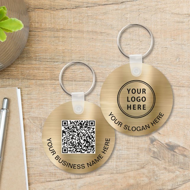 Porte-clés Logo Code QR Promotionnel Or (Logo QR Code Promotional Gold Keychain)