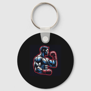 Porte-clés Logo de boxe cool Boxeur fort Noir Rouge et Bleu S