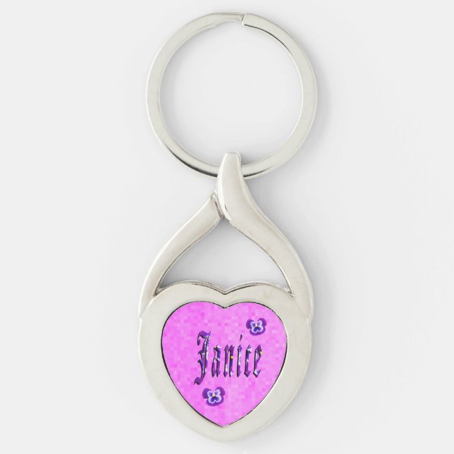 Porte-clés Logo De Nom Janice Avec Pansies, (Devant)
