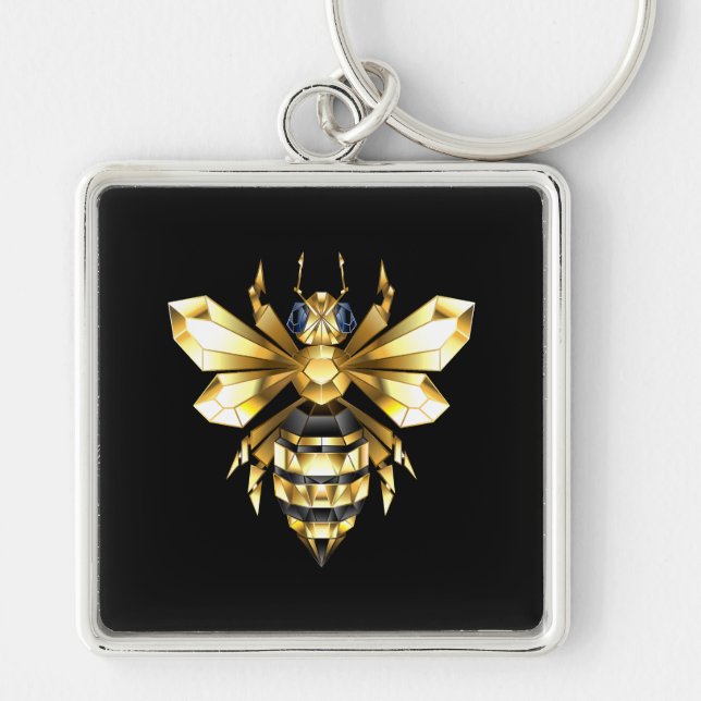 Porte-clés Logo Faux Gold Foil Bee Polygonal sur Noir (Devant)