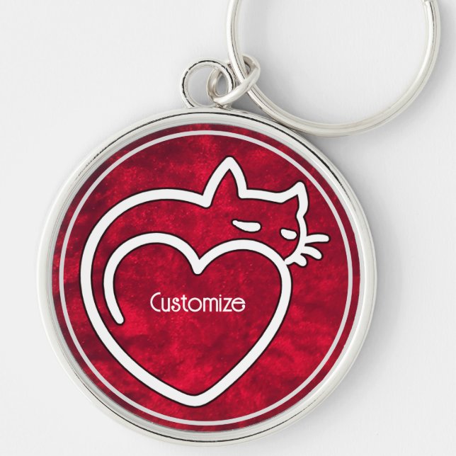 Porte-clés Logo Personnalisé Chat Love Rouge Blanc (Devant)