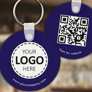 Porte-clés Logo personnalisé, code QR et texte, bleu foncé