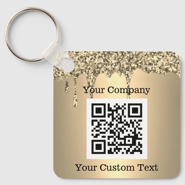 Porte-clés Logo personnalisé QR Code Text Gold Company (Recto)