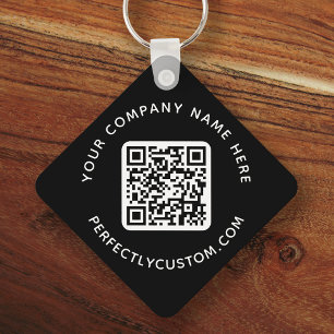 Porte-clés Logo, QR code and custom text double sided black