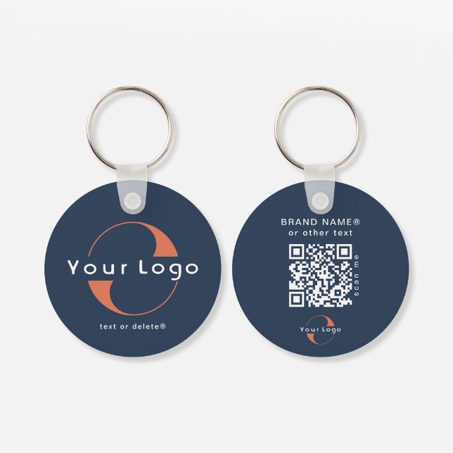 Porte-clés Logo recto verso et code QR sur Blue Company Busin (Créateur téléchargé)