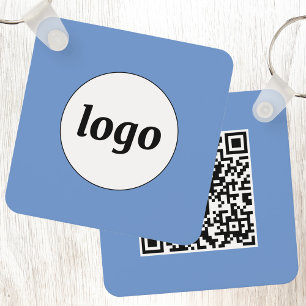 Porte-clés Logo simple QR Code Bleu Entreprise