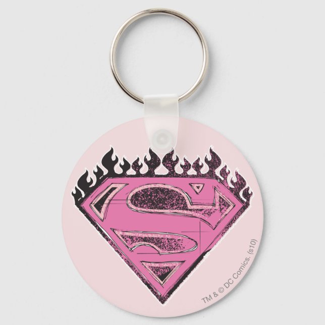 Porte-clés Logo Supergirl rose avec flammes (Recto)