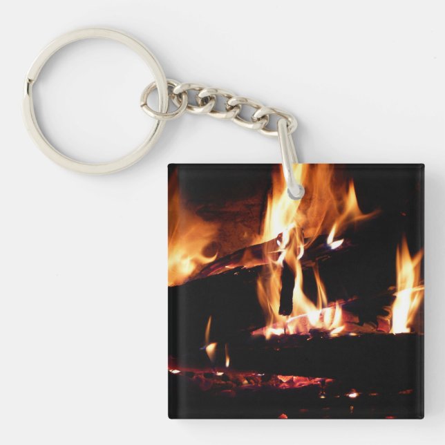 Porte-clés Logs dans la cheminée Photographie de feu chaud (Devant)