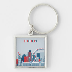 Porte-clés Londres, Angleterre horizon rouge, blanc et bleu