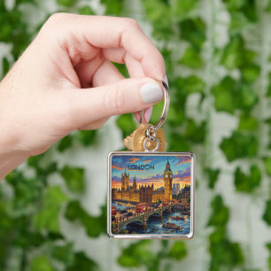 Porte-clés Londres Angleterre Voyage Art Vintage