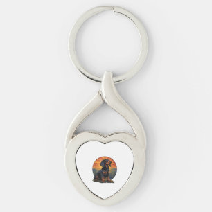 Porte-clés Long Haired Dachshund amoureux de animal retro vin