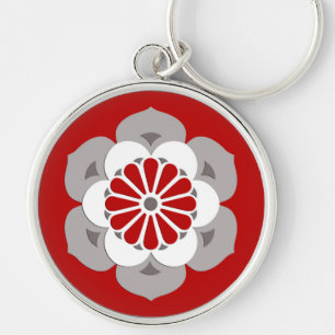 Porte-clés Lotus Flower Mandala, rouge foncé, gris et blanc