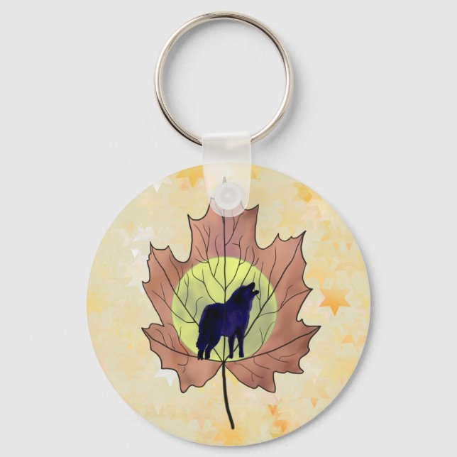 Porte-clés Loup dans la feuille d'érable (Recto)