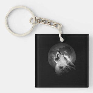 Porte-clés Loup et lune de Howling noir et blanc