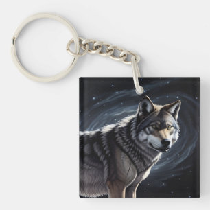 Porte-clés Loup Majestueux Sous un Ciel Étoilé