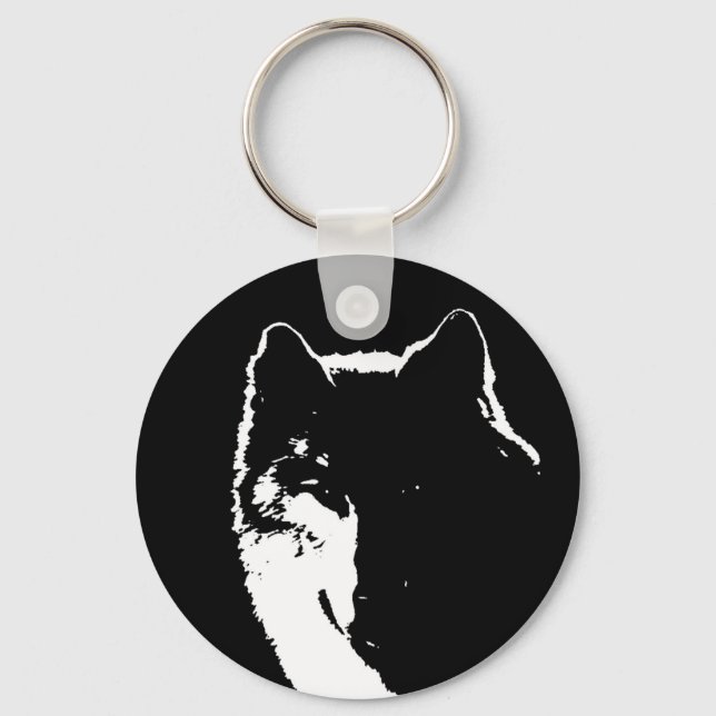 Porte-clés Loup noir et blanc (Recto)
