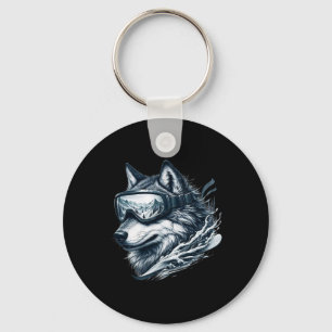 Porte-clés Loup portant des lunettes de ski snowboard Loup fa