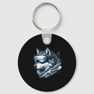 Porte-clés Loup portant des lunettes de ski snowboard loup sk