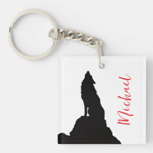 Porte-clés Loup solitaire hurlant votre nom écriture personna
