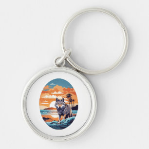 Porte-clés Loup sur la plage
