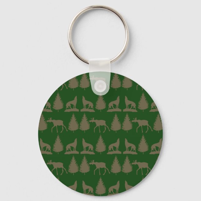Porte-clés Loups D'Oie Sauvage Pins Arbres Rustiques Tan Vert (Recto)