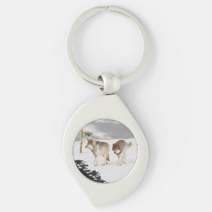 Porte-clés Loups en peinture sur neige - Art original de la f