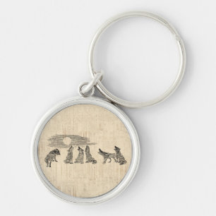 Porte-clés Loups hurlant à la lune Vintage Wolf Art