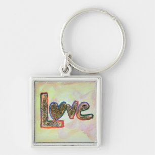Porte-clés Love Golden Pastels Art Word Peinture Porte - clé