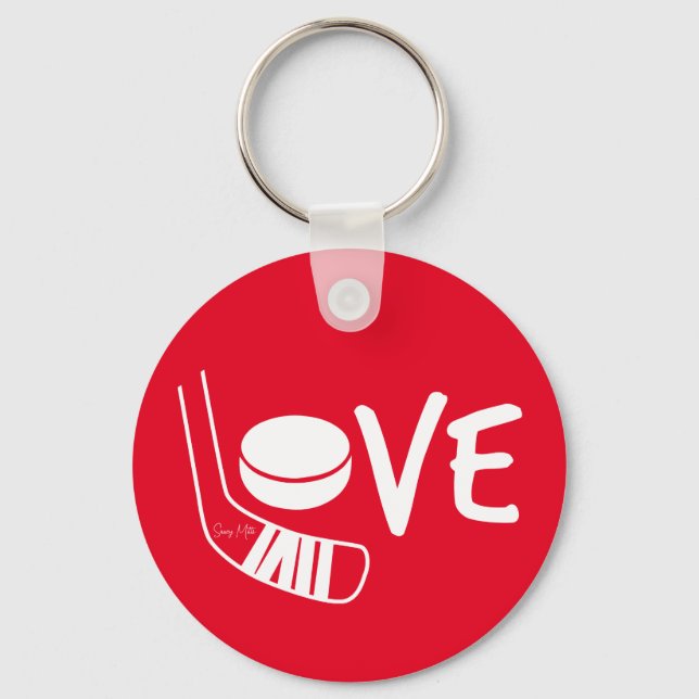 Porte-clés Love Hockey Dames Filles Bâton de hockey et rondel (Recto)