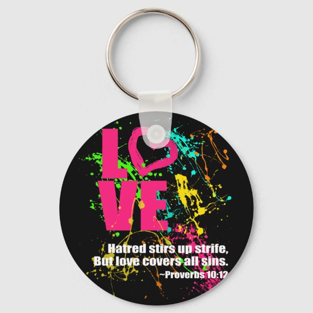 Porte-clés Love Proverbes Bible Verse Neon Paint Splatter (Recto)