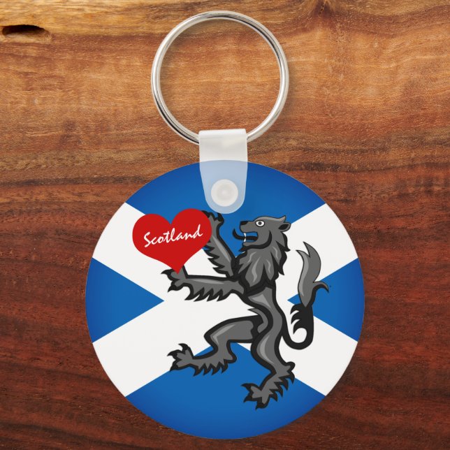 Porte-clés Love Scotland, Rampant, Heart & Scottish Drapeau (Recto)