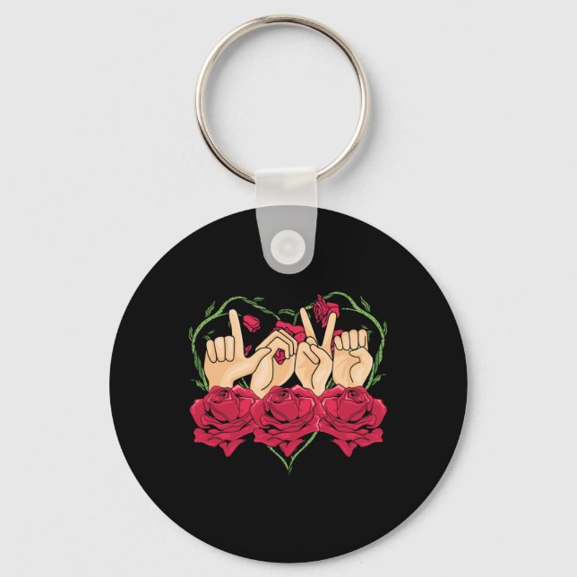 Porte-clés Love Sign Language Rose Coeur ASL Sensibilisation  (Recto)