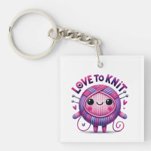 Porte-clés Love to Knit Citation mignonne Pink Purple Ball of
