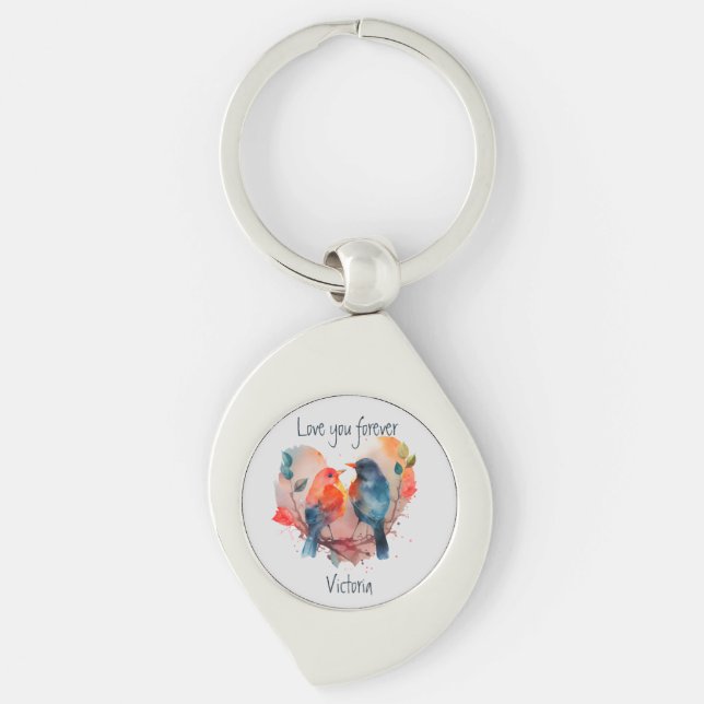 Porte-clés Love You Forever Lovebirds Personnaliser Nom (Devant)