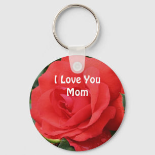 Porte-clés Love You Maman Fleur de rose rouge