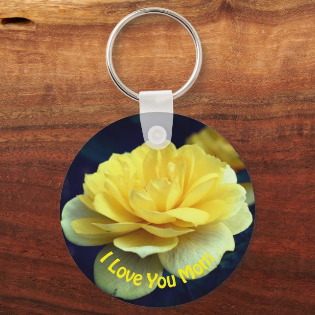 Porte-clés Love You Maman Fleur Rose Jaune (Recto)