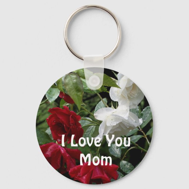 Porte-clés Love You Maman Fleur Rose trempée (Recto)