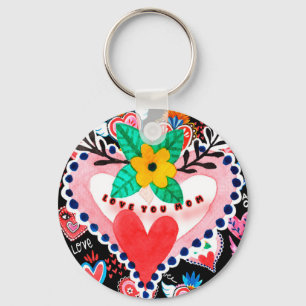 Porte-clés Love You Mom Colorful Mexican Hearts Fête des mère