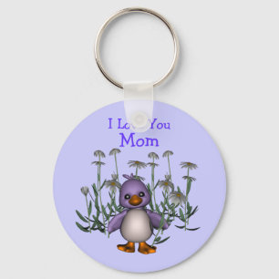 Porte-clés Love You Mom Whimsical Bird Flowers Porte - clé