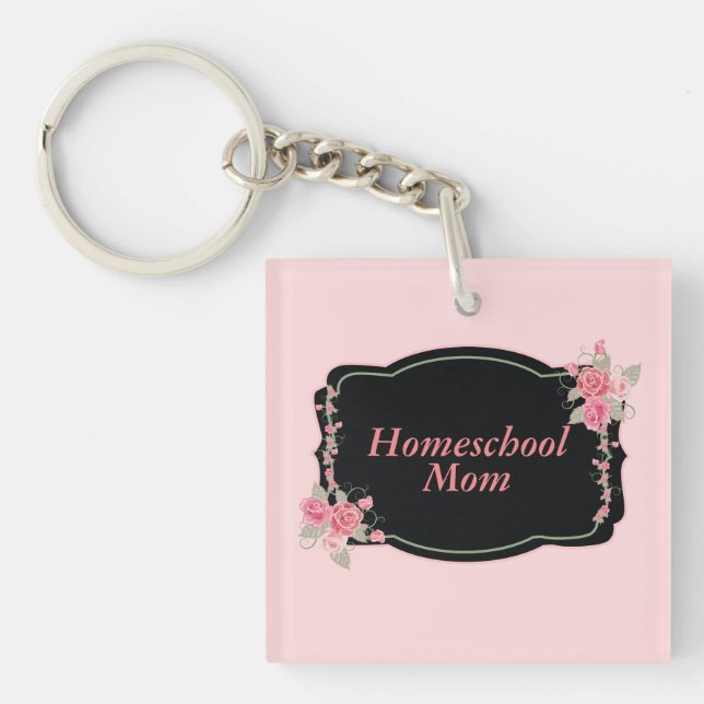 Porte-clés Lovely Homeschool Maman rose et noir (Devant)